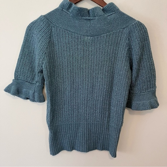 VTG Women’s 90s Pandora Blue Metallic Sweater Ruffled Edge 3/4 Sleeve Sz. S - Picture 9 of 9
